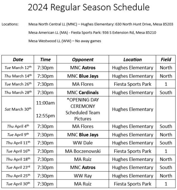 little league schedule